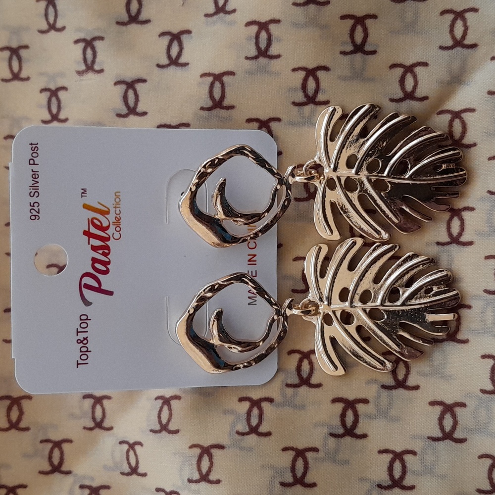 Pastels Goldtone Leaf Dangle Earrings - Picture 2 of 5